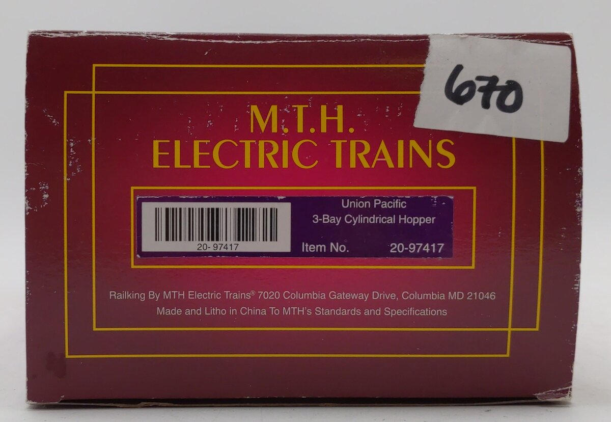 MTH 20-97417 O Gauge Union Pacific Cylindrical 3-Bay Hopper #21244 LN/Box