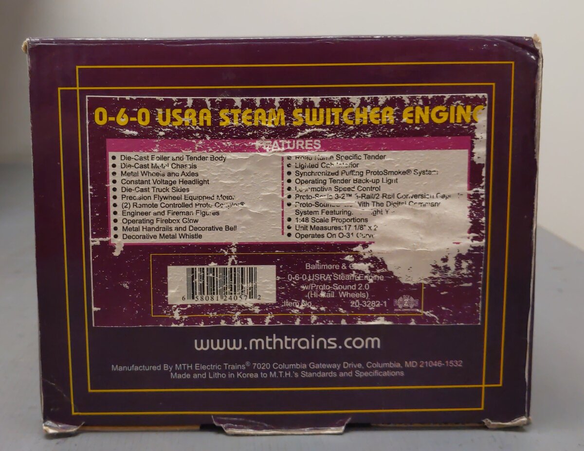 MTH 20-3282-1 Baltimore and Ohio 0-6-0 USRA Steam Loco #380 Hi-Rail w/PS2
