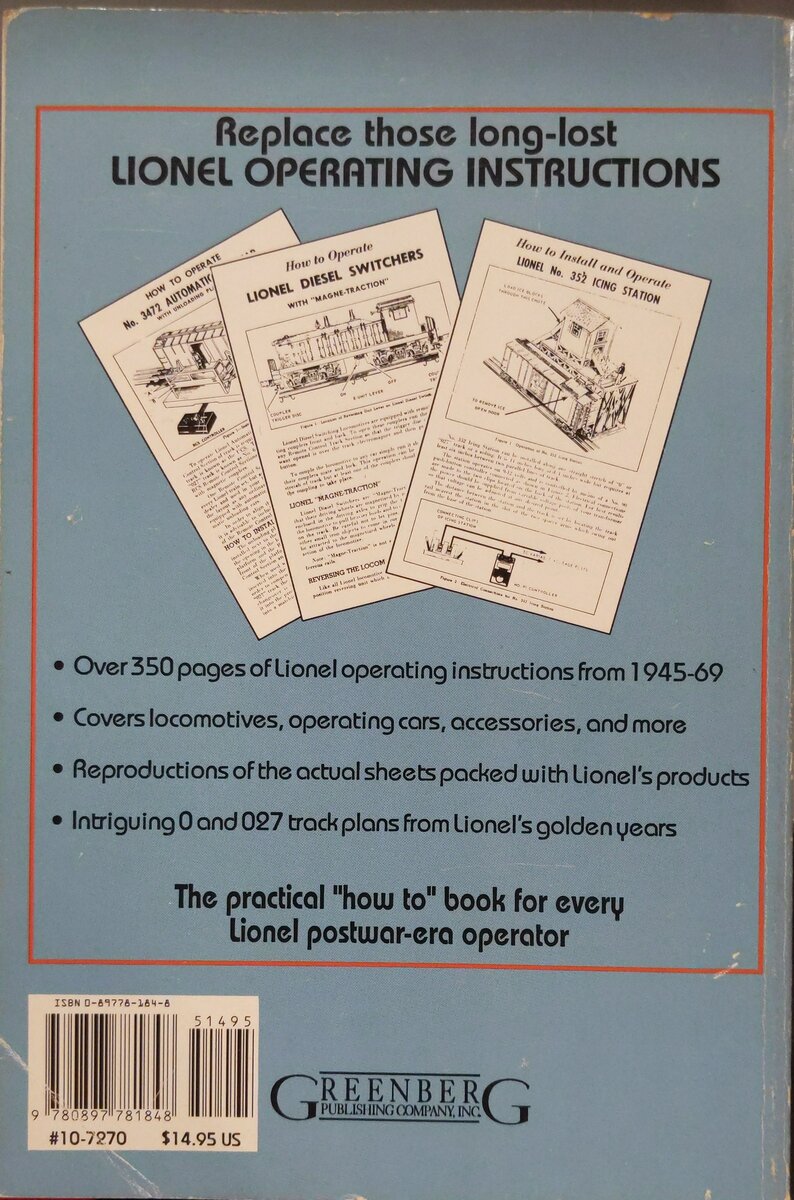 Greenberg's Lionel Postwar Operating Instructions With Layout Plans Paperback VG