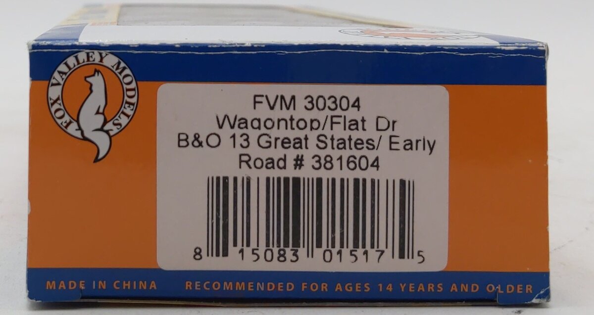 Fox Valley Models 30304 HO Scale Baltimore & Ohio Wagontop Boxcar #381604