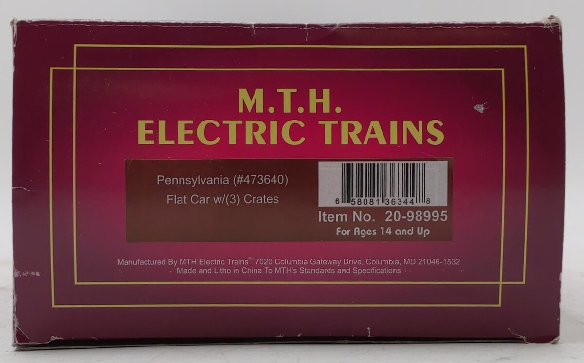 MTH 20-98995 O Gauge Pennsylvania Flatcar w/Crates (3) #473640