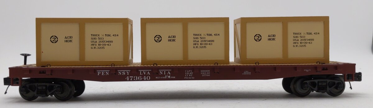 MTH 20-98995 O Gauge Pennsylvania Flatcar w/Crates (3) #473640