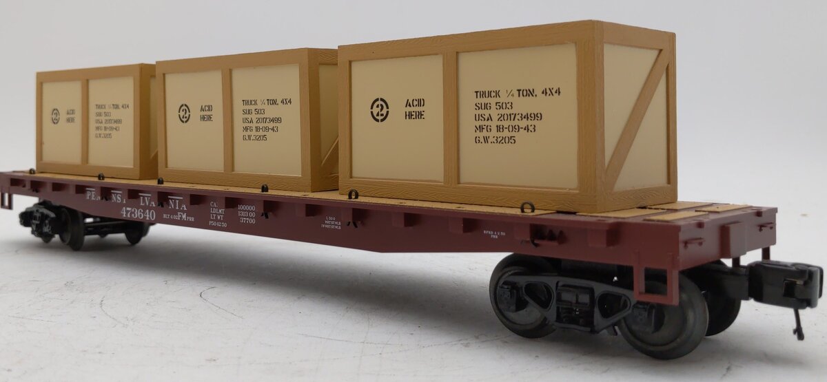 MTH 20-98995 O Gauge Pennsylvania Flatcar w/Crates (3) #473640