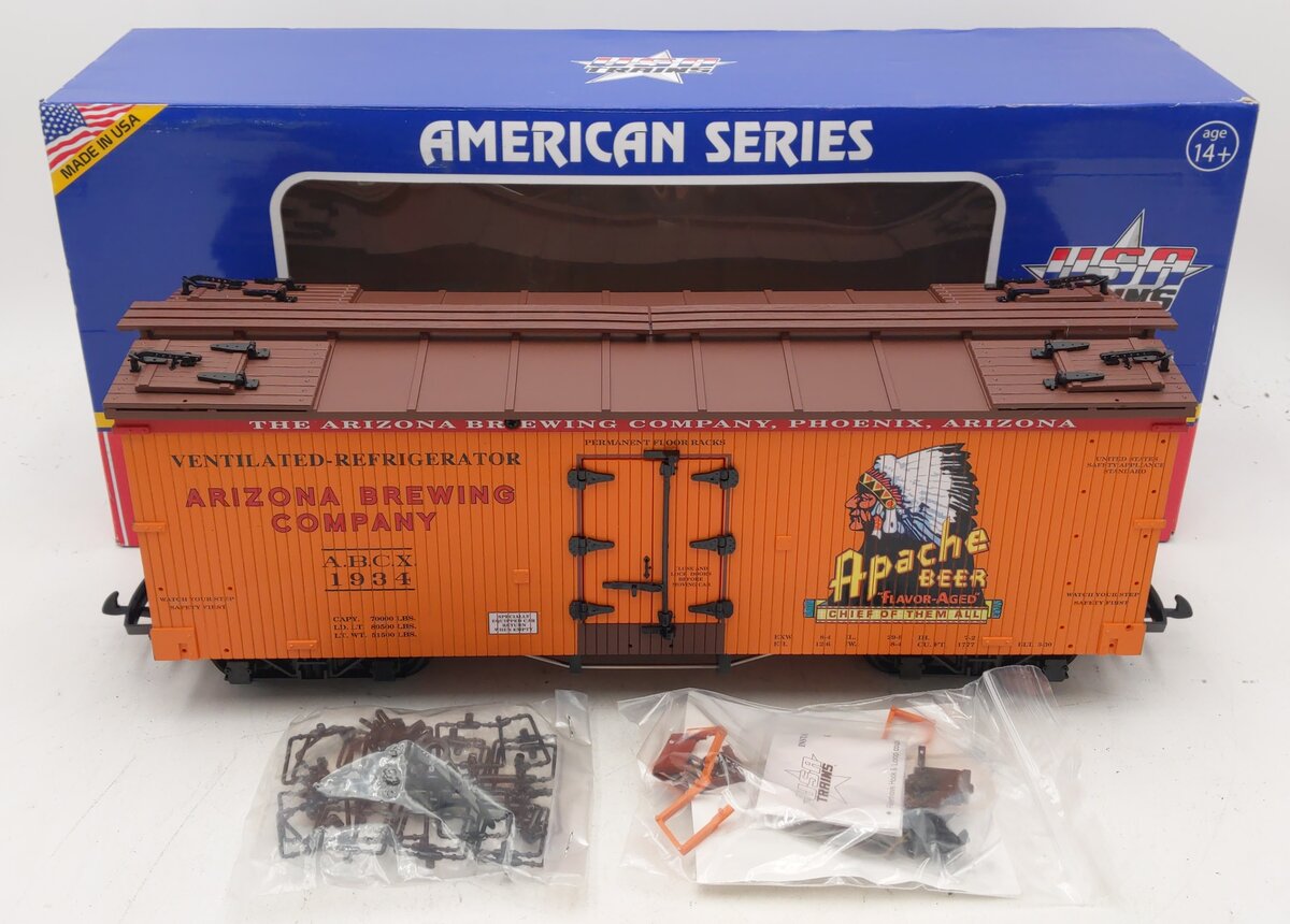 USA Trains R16008A G Apache Beer U.S. Refrigerator Cars (Orange/ BC Red) #1934