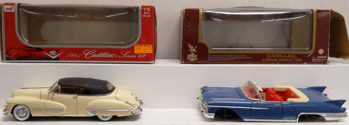 Road Legends & Anson 1:18 Die-Cast Cadillac Cars: 1947, 1958 [2] VG/Box