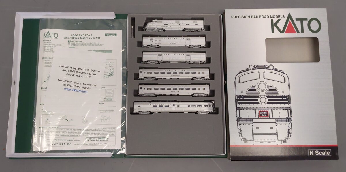 Kato 106-090-DCC N Scale CB&Q & Silver Streak Zephyr Diesel Passenger Train Set LN/Box