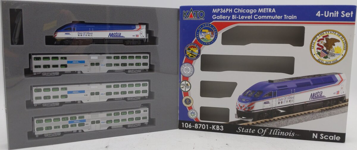 (106-8701)MP36PH Gallery Bi-Level 客車 Chicago Metra 4両セット 鉄道模型 外国車両 Nゲージ Kato #106-8701 MP36PH Chicago METRA Gallery Bi-Level
