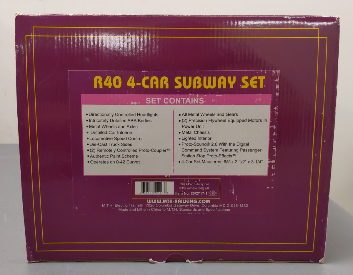 MTH 20-2717-1 O Premier R40 Subway Set w/PS2 (Set of 4)