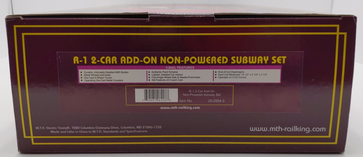 MTH 20-2554-3 O Premier R-1 Subway Passenger Set w/Proto-Sound 2.0 (Set of 2) LN/Box