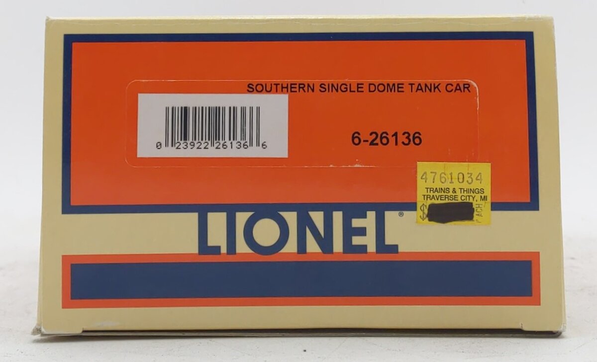 Lionel 6-26136 O Gauge Southern Single Dome Tank Car #8790011 NIB