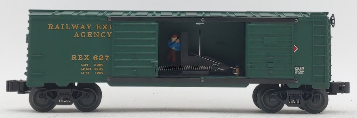 Lionel 6-26869 O Gauge Railway Express Agency Jumping Hobo Operating Boxcar MT/Box