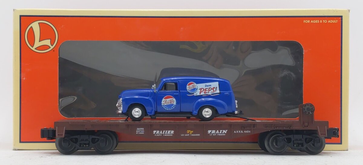 Lionel 6-36090 O Gauge Trailer Train Flatcar w/1954 Pepsi Panel Van LN/Box
