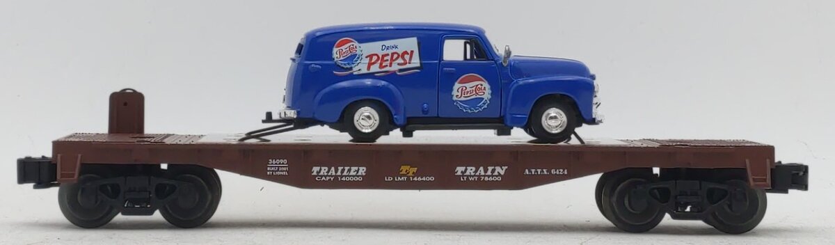 Lionel 6-36090 O Gauge Trailer Train Flatcar w/1954 Pepsi Panel Van LN/Box