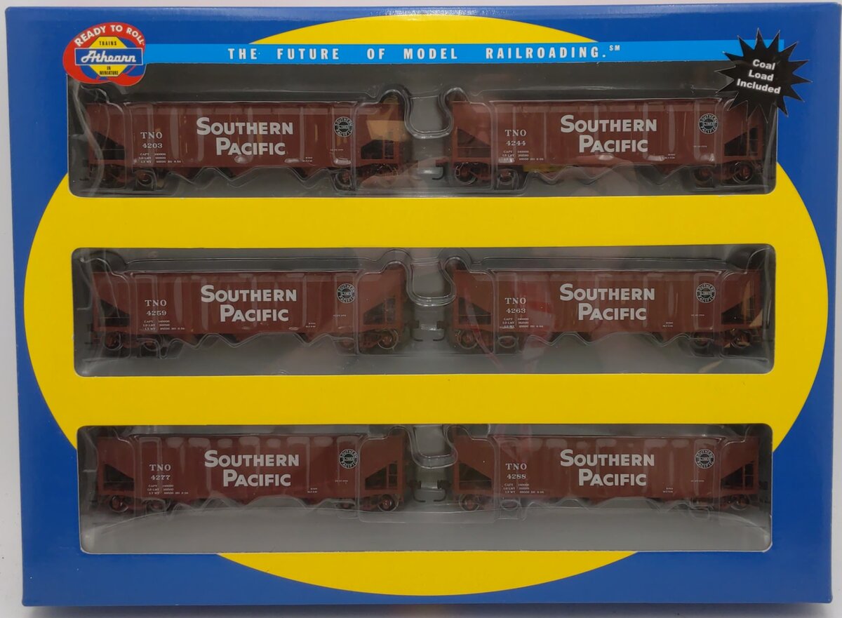 Athearn 95685 HO Southern Pacific 40' 3-Bay Offset Hopper w/Coal (Pack of 6)