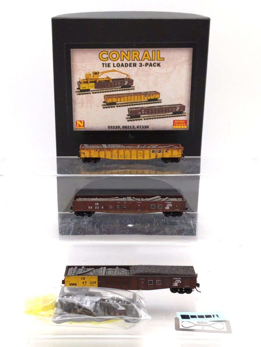Micro-Trains 99301880 N Conrail Weathered Gondola with Tie Loader (Set of 3)