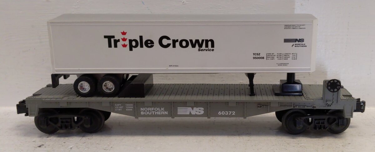 MTH 30-7609 O Gauge Norfolk & Southern Flatcar with NS Triple Crown Trailer EX/Box