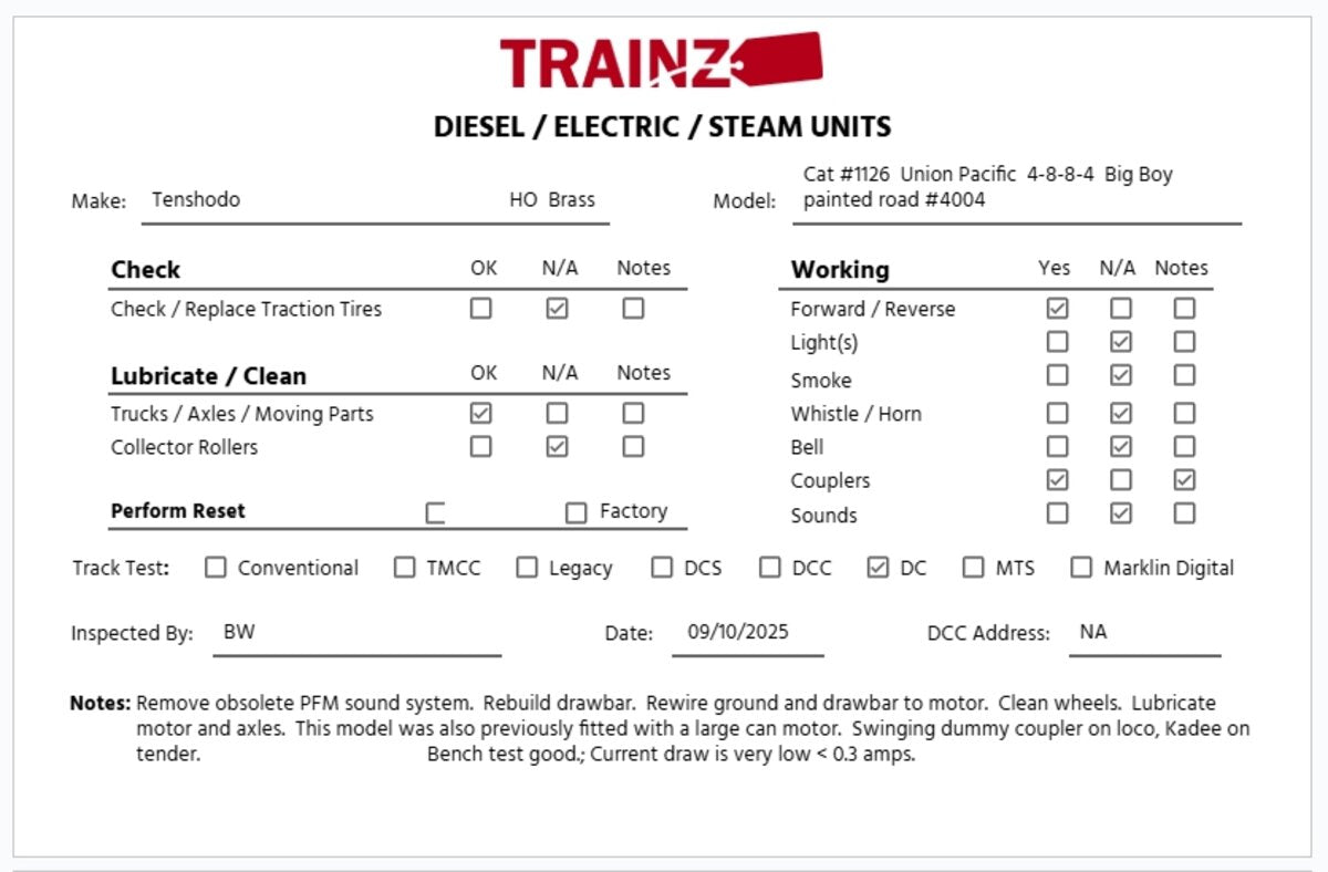 Tenshodo 126 HO BRASS UP 4-8-8-4 Big Boy Steam Locomotive