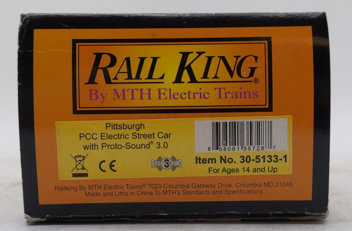 MTH 30-5133-1 O Pittsburgh PCC Electric Street Car w/ Proto-Sound 3.0