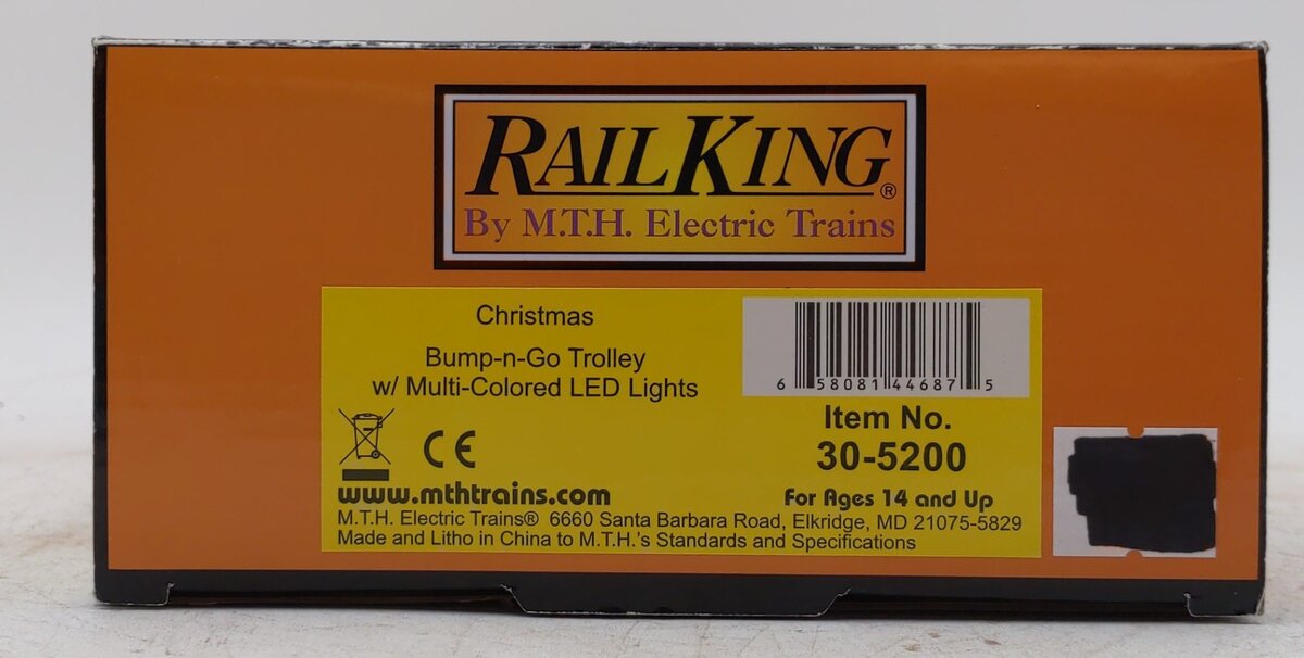 MTH 30-5200 O Christmas RailKing Bump-N-Go Trolley with LED Lights LN/Box