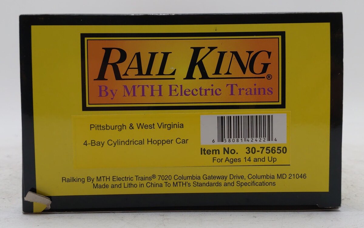 MTH 30-75650 O Pittsburgh and West Virginia 4-Bay Cylindrical Hopper Car #1916 LN/Box
