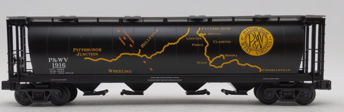 MTH 30-75650 O Pittsburgh and West Virginia 4-Bay Cylindrical Hopper Car #1916 LN/Box