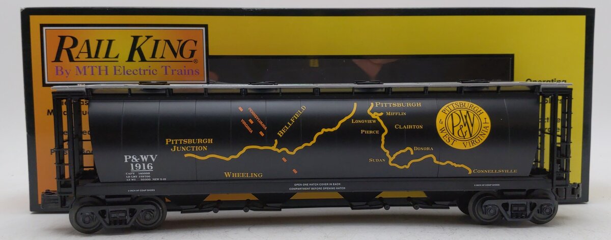 MTH 30-75650 O Pittsburgh and West Virginia 4-Bay Cylindrical Hopper Car #1916 LN/Box