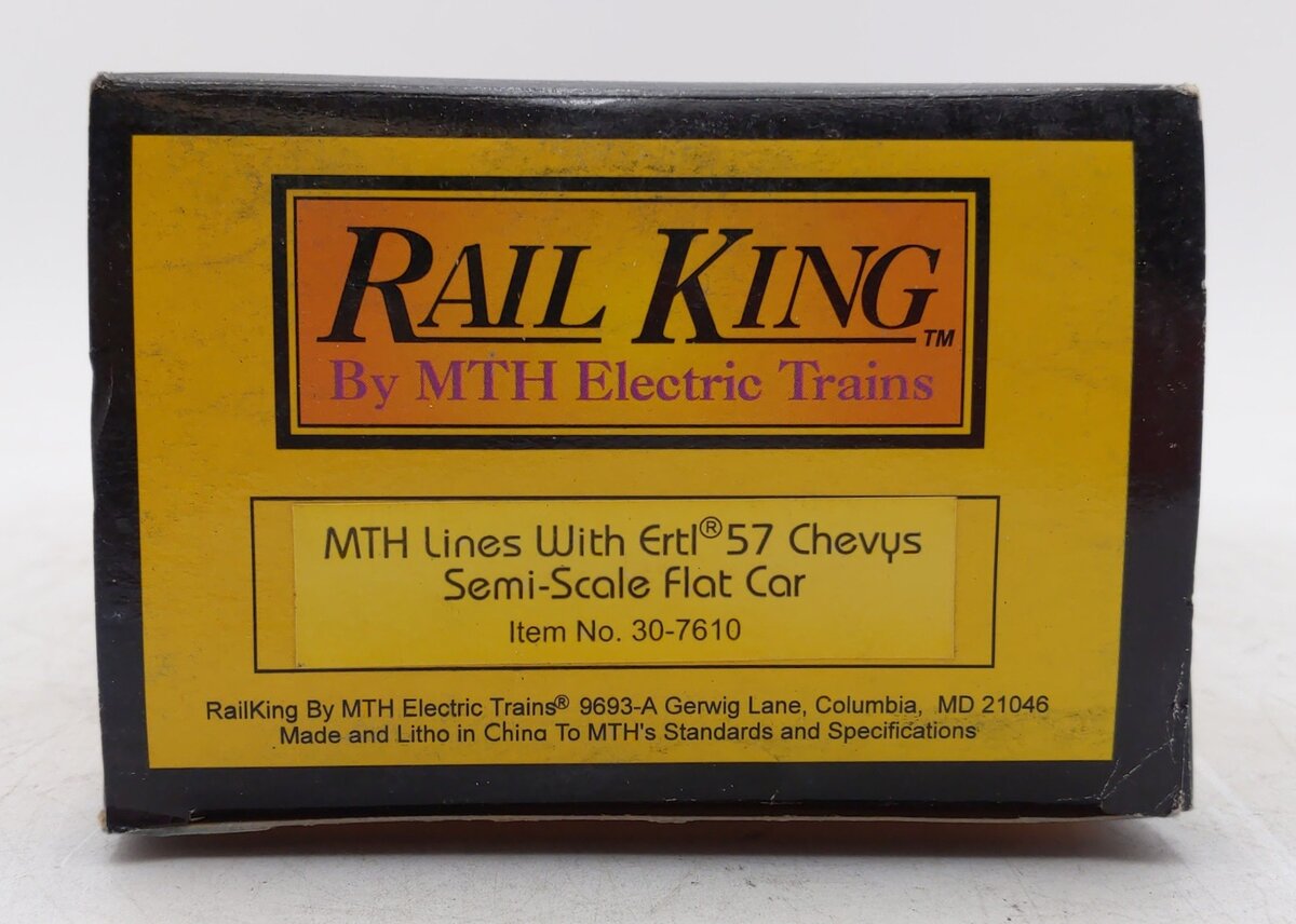 MTH 30-7610 O Gauge MTH Lines Flat Car with 2 Red Ertl '57 Chevys LN/Box