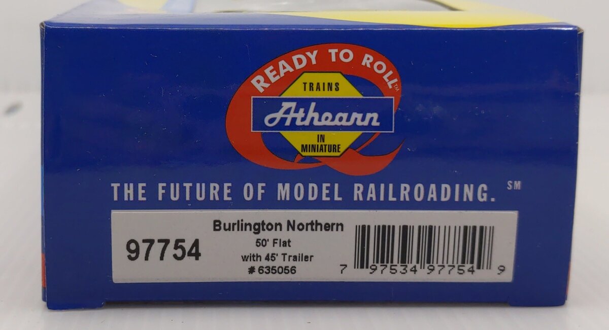 Athearn 97754 HO Scale Burlington Northern 50' Flatcar w/45' Trailer #635056