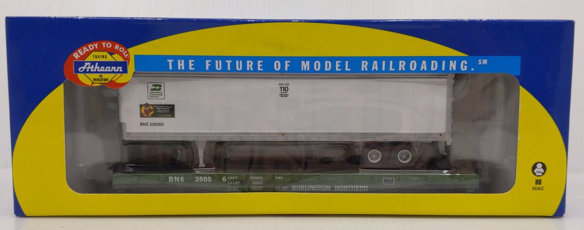 Athearn 97754 HO Scale Burlington Northern 50' Flatcar w/45' Trailer #635056