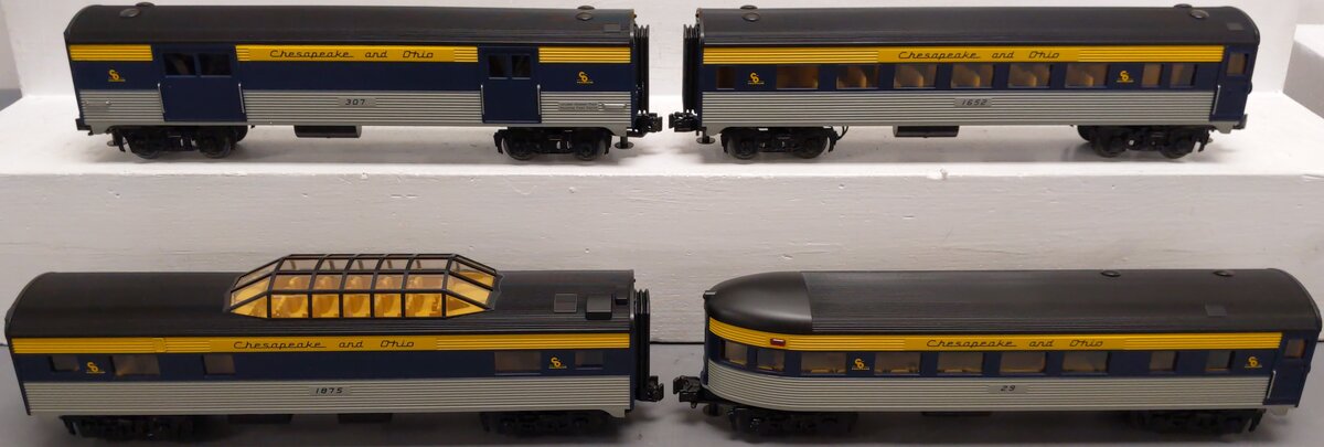 MTH 30-6141 O C&O RailKing O-27 Streamlined Passenger Car Set (Set of 4) NIB