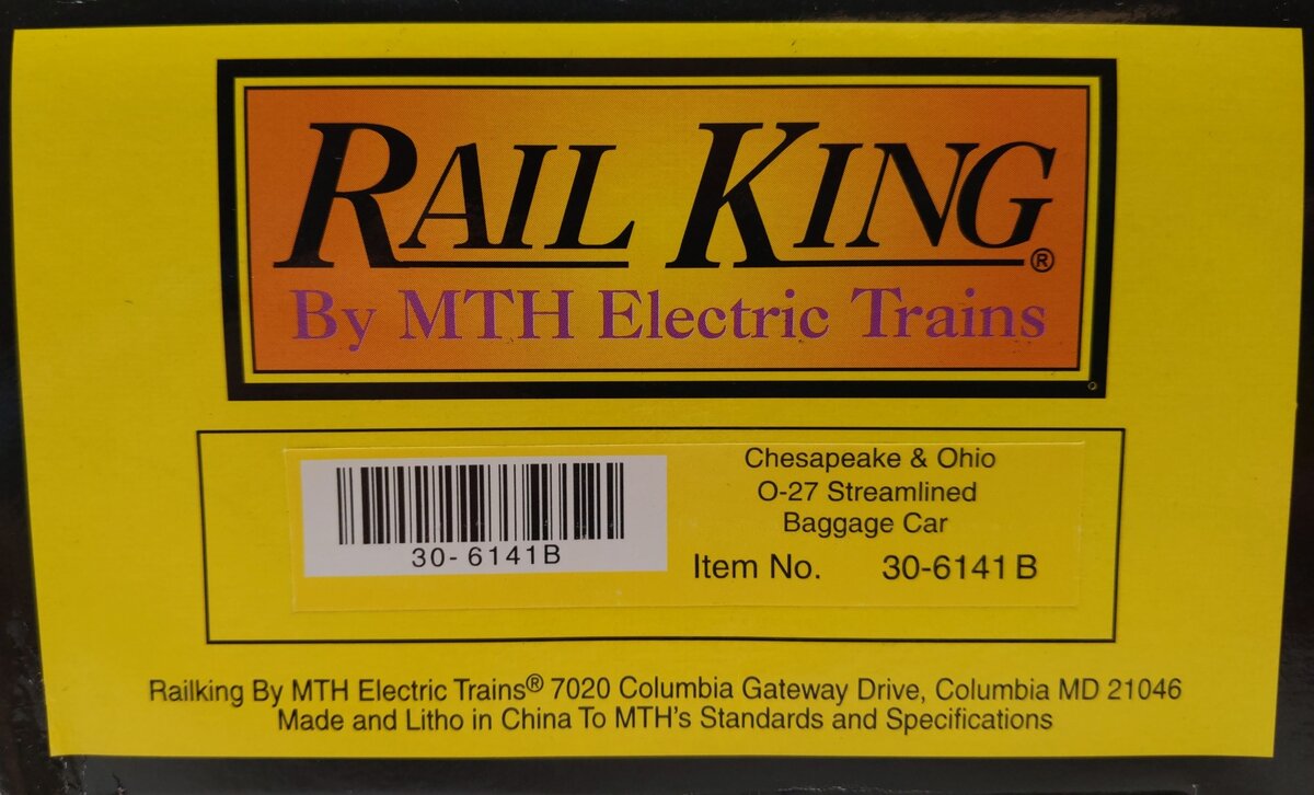 MTH 30-6141 O C&O RailKing O-27 Streamlined Passenger Car Set (Set of 4) NIB