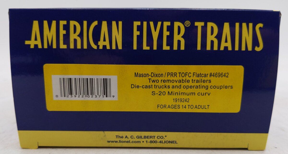American Flyer 1919242 S Mason-Dixon / PRR TOFC Flatcar #469642