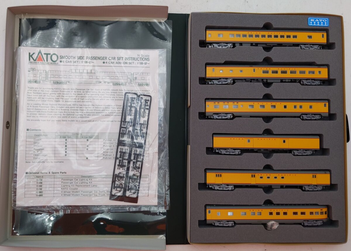 Kato 106-014 N Scale Union Pacific Smooth Side Passenger Cars (Set of 6) LN/Box
