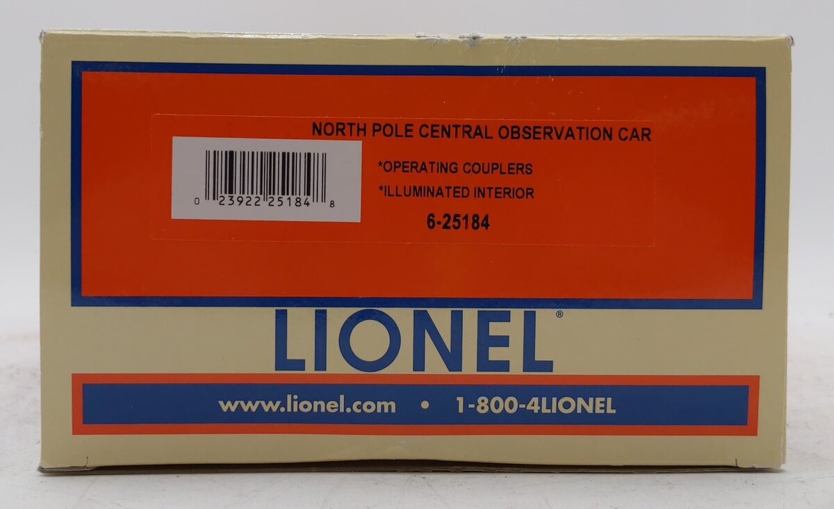 Lionel 6-25184 O-Gauge North Pole Central "Prancer" Observation Car #1225 LN/Box