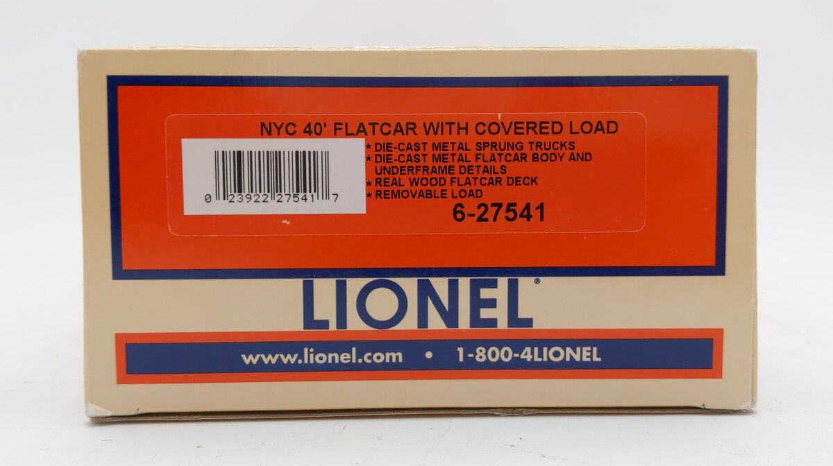Lionel 6-27541 O Gauge New York Central 40‘ Flatcar #496299 with Covered Load LN/Box