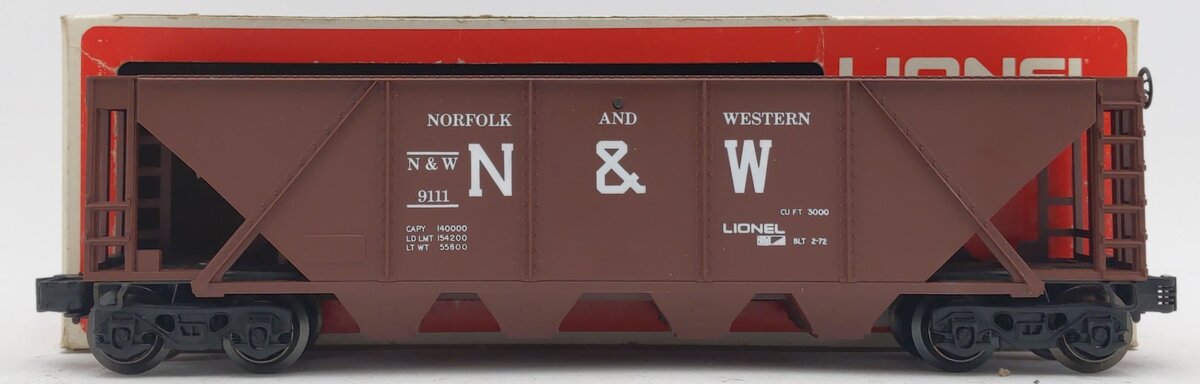 Lionel 6-9111 O Gauge Norfolk and Western 4-Bay Hopper #9111 EX/Box