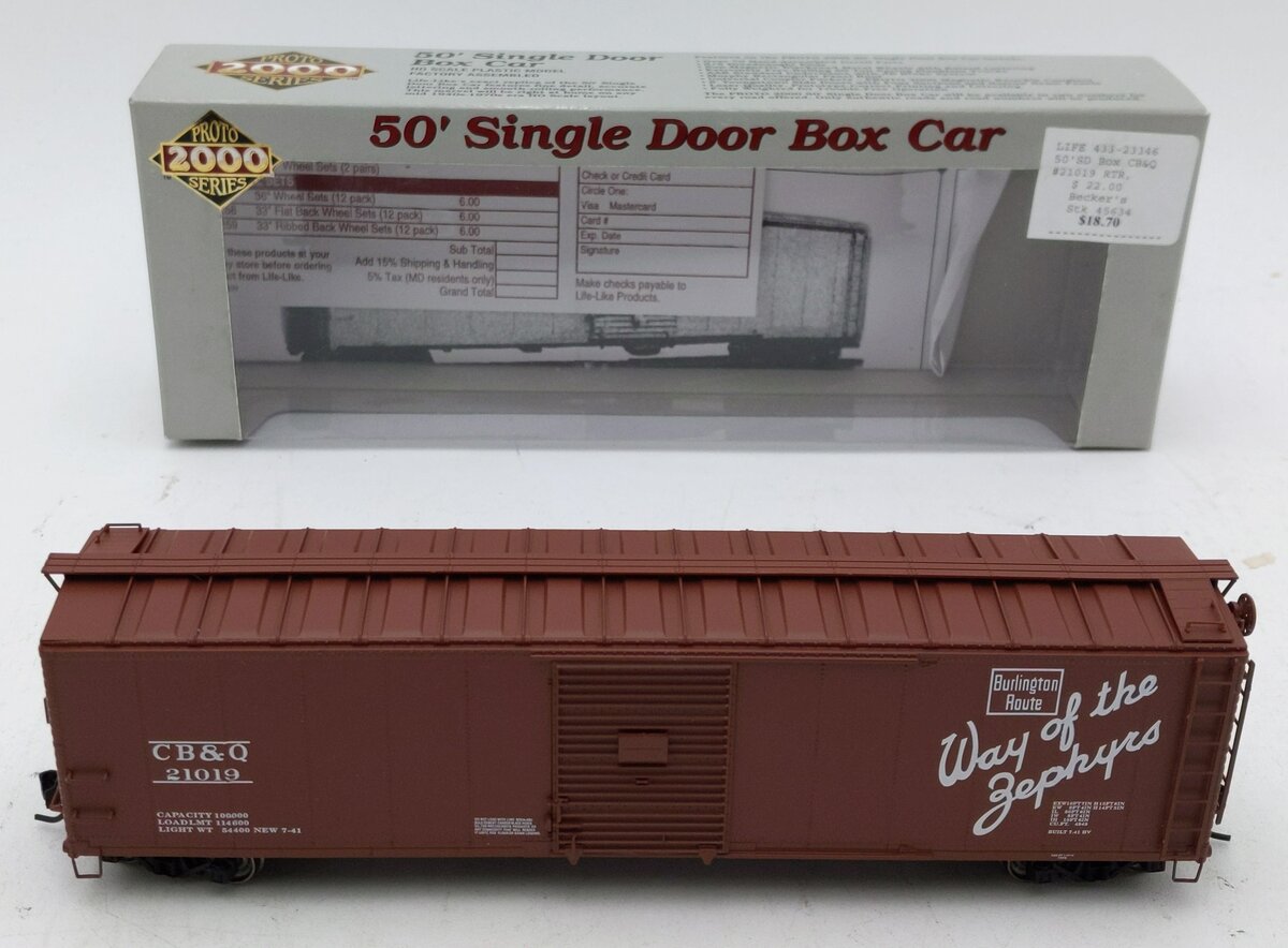 Proto 2000 23346 HO CB&Q 50' Single Door Boxcar #21019