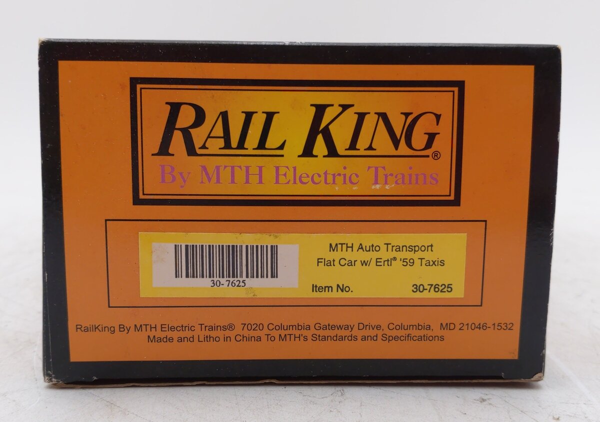 MTH 30-7625 O Gauge MTH Auto Transport Flatcar w/ Ertl Checker Cabs #1959 LN/Box