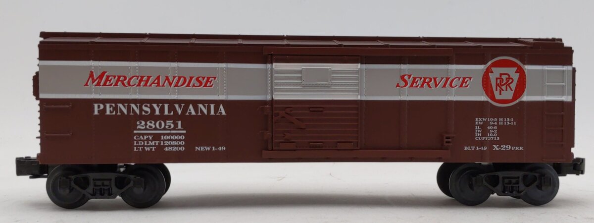 MTH 30-7408 O Gauge Pennsylvania Merchandise Service Semi-scale Boxcar #28051 LN