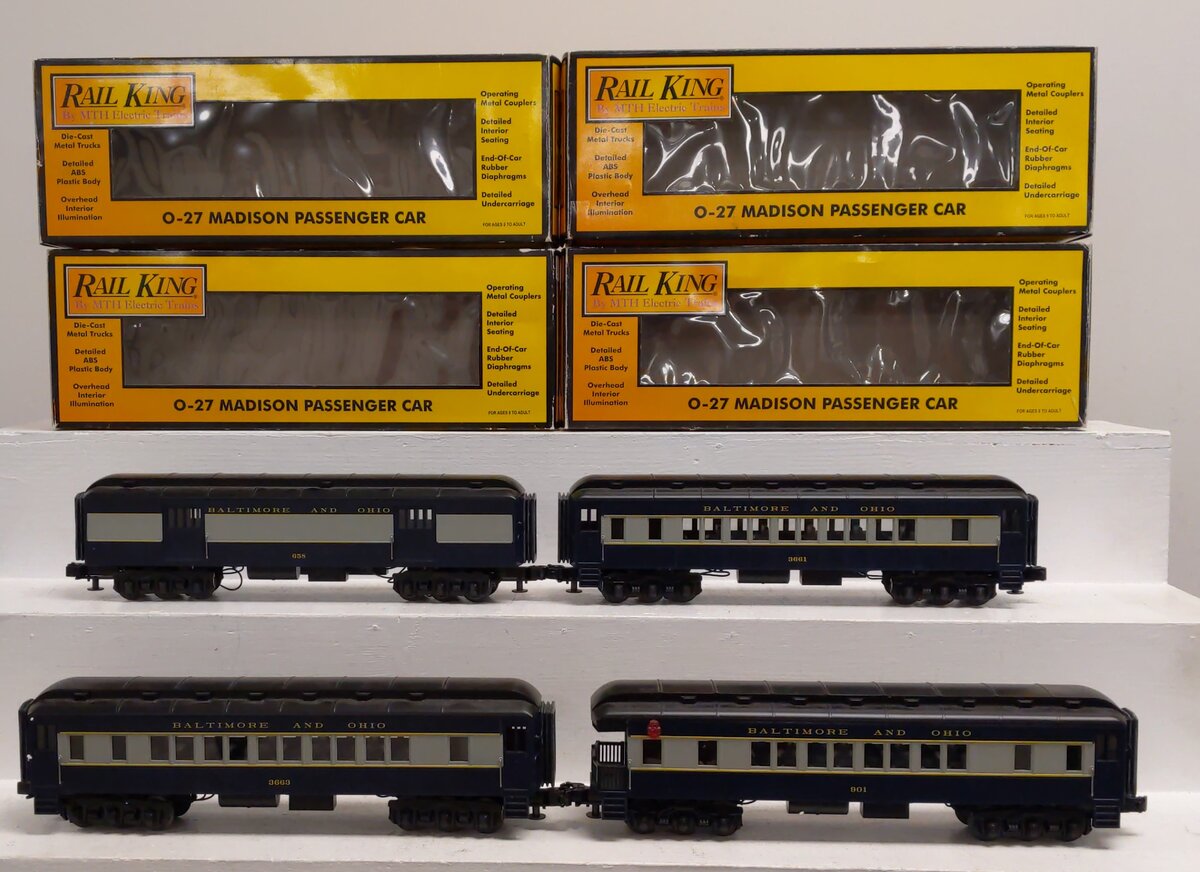 MTH 30-6265 O Baltimore & Ohio O-27 Madison Passenger Car Set (Set of 4) LN/Box