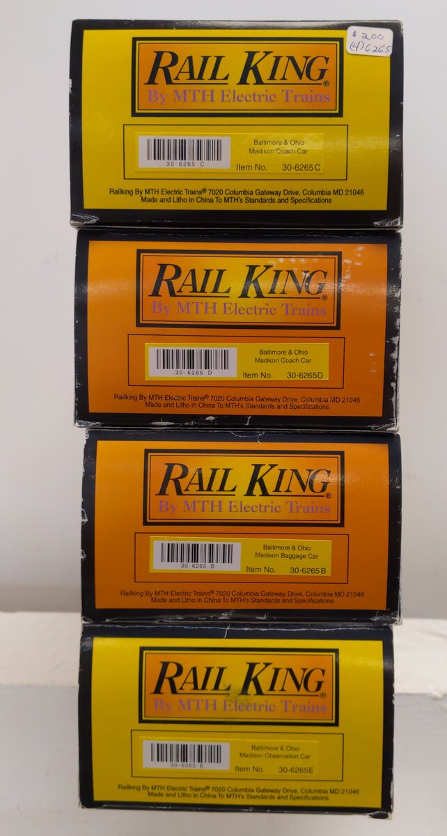 MTH 30-6265 O Baltimore & Ohio O-27 Madison Passenger Car Set (Set of 4) LN/Box