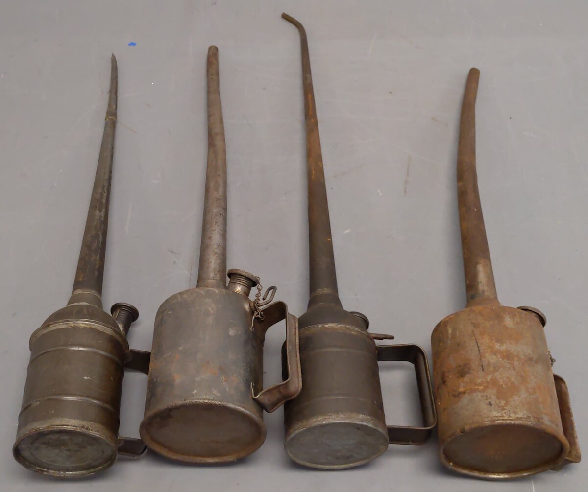 Vintage Long Spout Assorted Railroad Oil Cans [4] VG