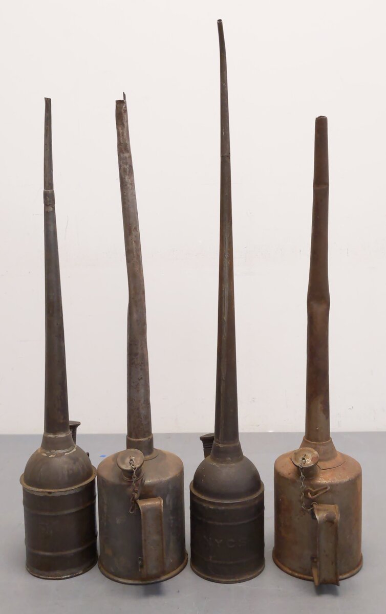 Vintage Long Spout Assorted Railroad Oil Cans [4] VG
