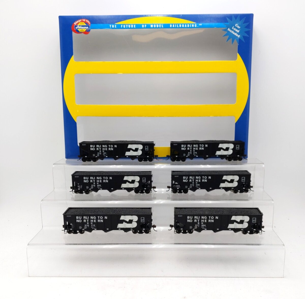 Athearn 95602 HO Burlington Northern 40' 3 Bay Ribbed Hopper Cars (Pack of 6) LN/Box