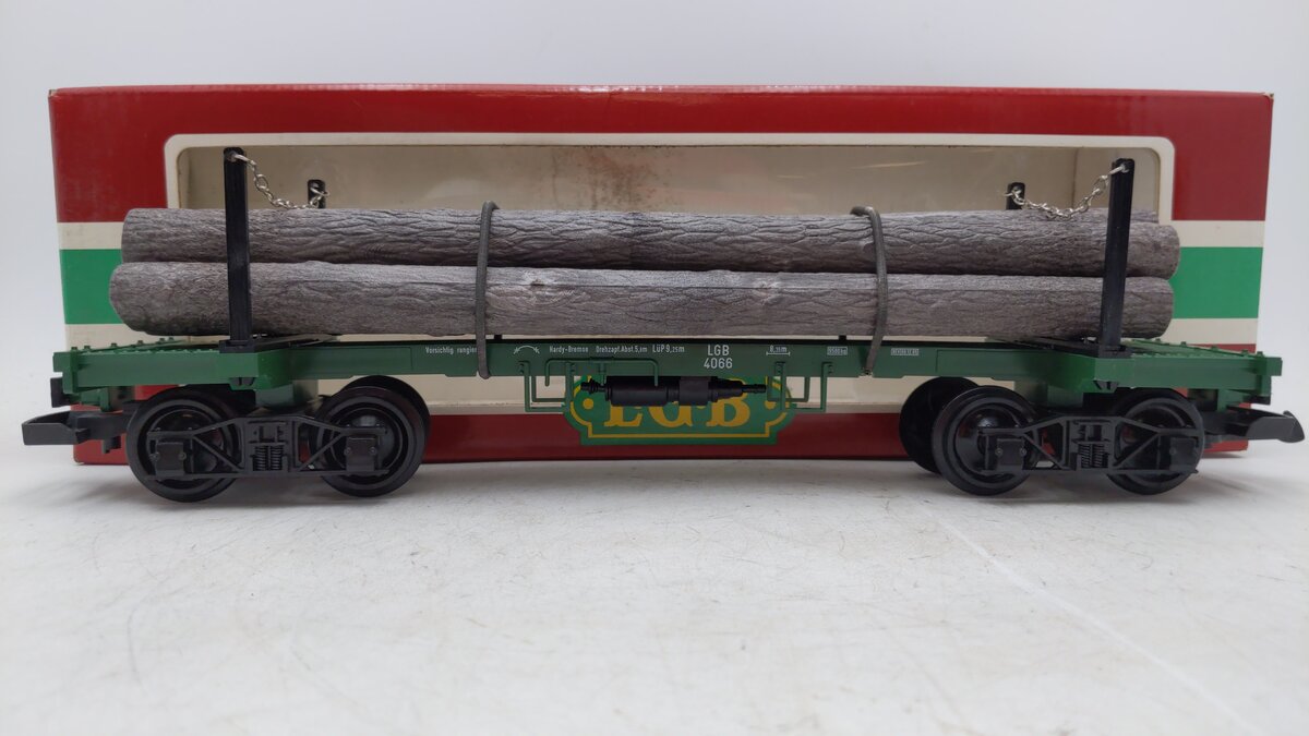 LGB 4066 G Scale Green Flatcar with Log Load #4066 LN/Box
