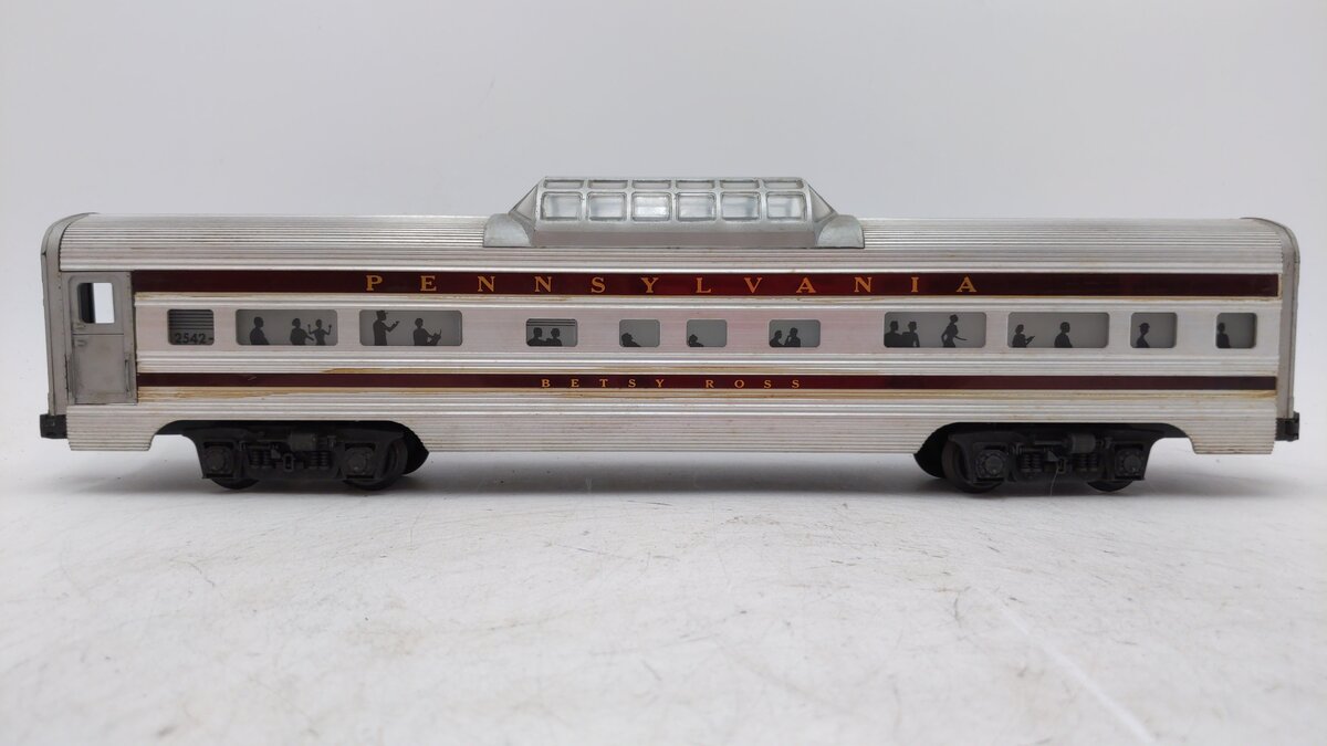 Lionel 2542 Vintage O Pennsylvania Betsy Ross Aluminum Vista Dome Car