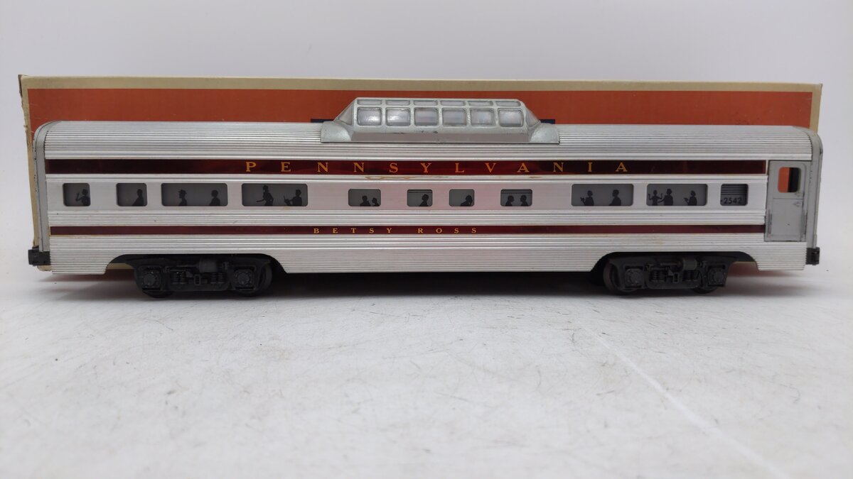 Lionel 2542 Vintage O Pennsylvania Betsy Ross Aluminum Vista Dome Car