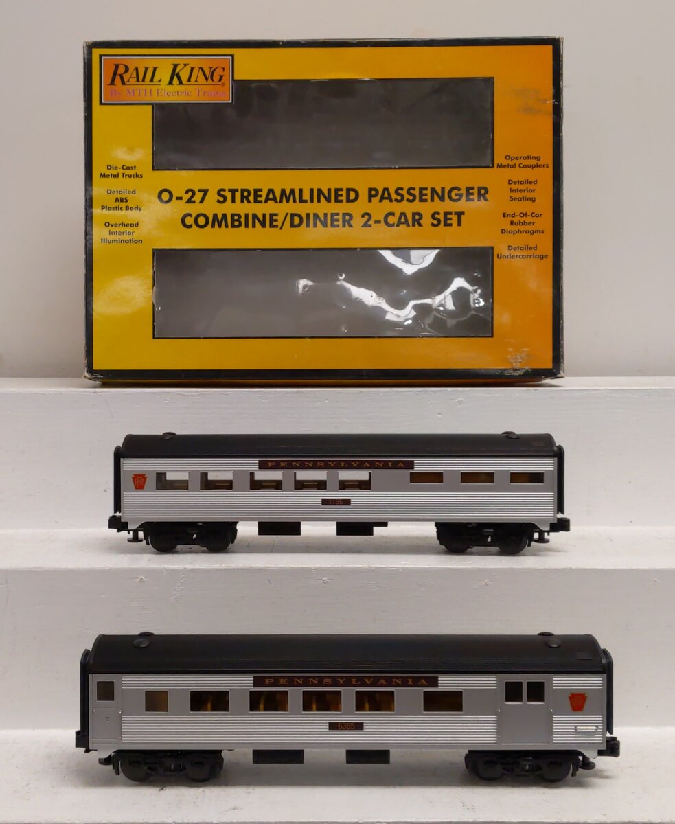MTH 30-6073 O Pennsylvania Streamlined Passenger Combine/Diner Set (Set of 2) LN/Box