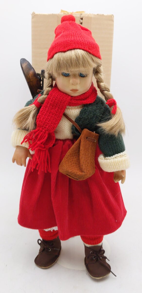 Winter Girl Porcelain Doll w/Skis EX/Box