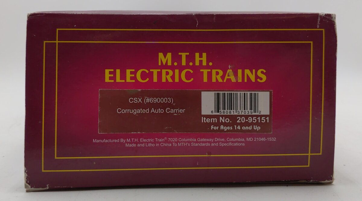 MTH 20-95151 O CSX Enclosed Corrugated Auto Carrier - 3-Rail - Premier®